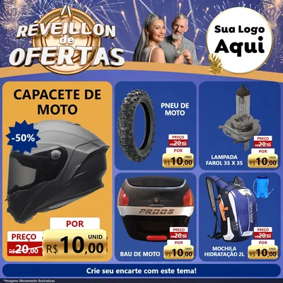 Modelo de Rede Social para Feed Facebook com o tema Réveillon de Ofertas para Moto peças
