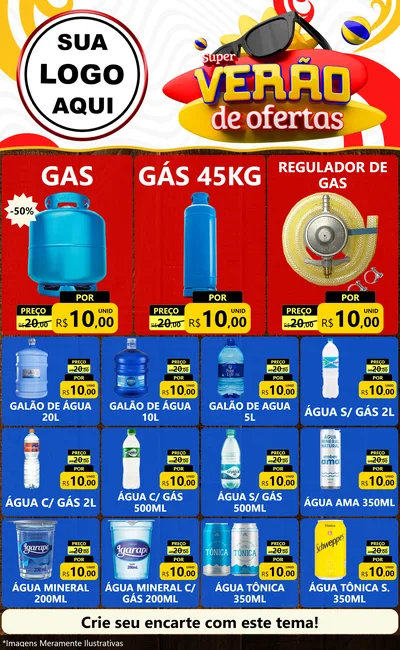 Modelo de Encarte para Encarte Grande com o tema Super Verão de Ofertas para Água e gás