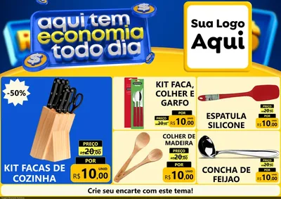 Modelo de Encarte para Encarte A4 Horizontal com o tema Aqui Tem Economia Todo Dia para Utilidades Domésticas