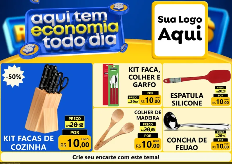 Modelo de Encarte para Encarte A4 Horizontal com o tema Aqui Tem Economia Todo Dia para Utilidades Domésticas