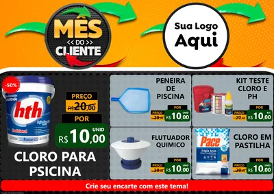 Modelo de Encarte para Encarte A4 Horizontal com o tema Mês do Cliente para Produtos para Piscina
