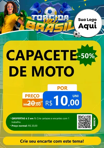Modelo de Cartaz para Cartaz A4 Vertical com o tema Torcida Vai Brasil - Copa para Moto peças