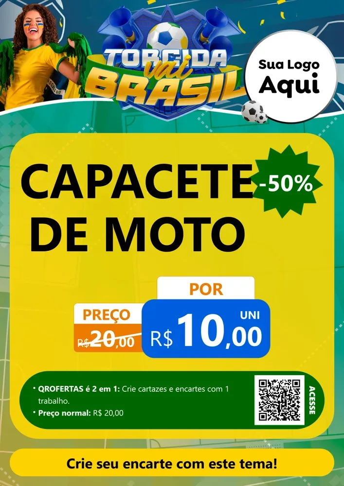 Modelo de Cartaz para Cartaz A4 Vertical com o tema Torcida Vai Brasil - Copa para Moto peças