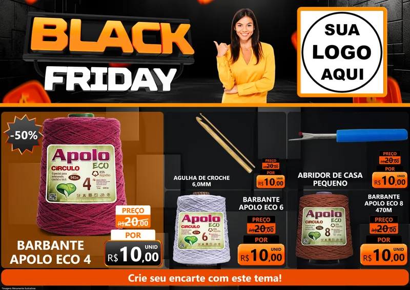 Modelo de Encarte para Encarte A4 Horizontal com o tema Black Friday para Armarinho e Aviamentos