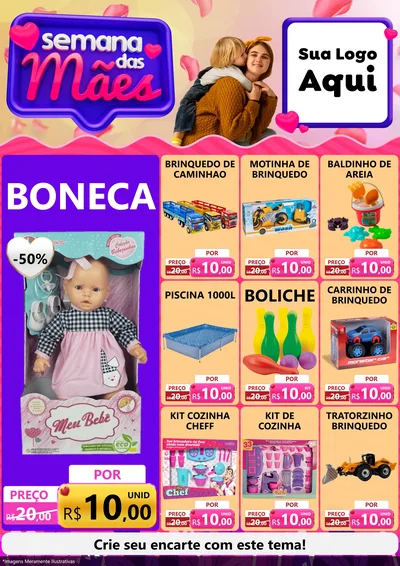 Modelo de Encarte para Encarte A4 Vertical com o tema Semana das Mães para Brinquedos