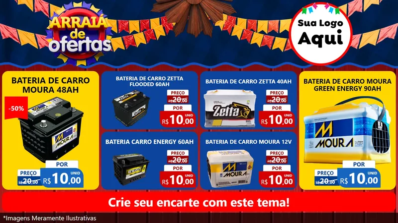 Modelo de TV para TV Horizontal com o tema Arraiá de Ofertas para Baterias Elétricas