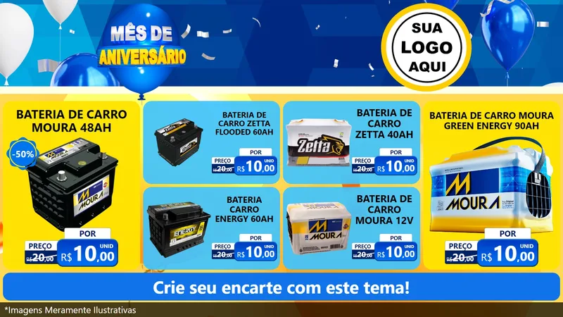 Modelo de TV para TV Horizontal com o tema Mês de Aniversário para Baterias Elétricas