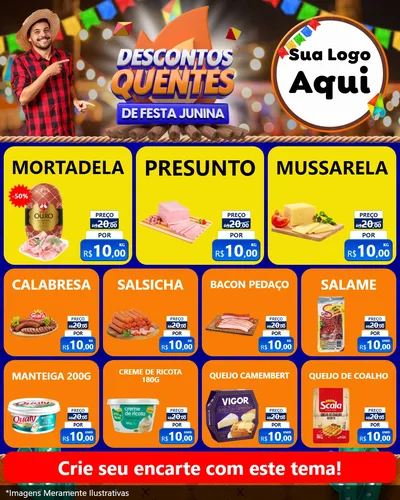 Modelo de Rede Social para Feed Instagram com o tema Descontos Quentes de Festa Junina para Frios e Laticínios