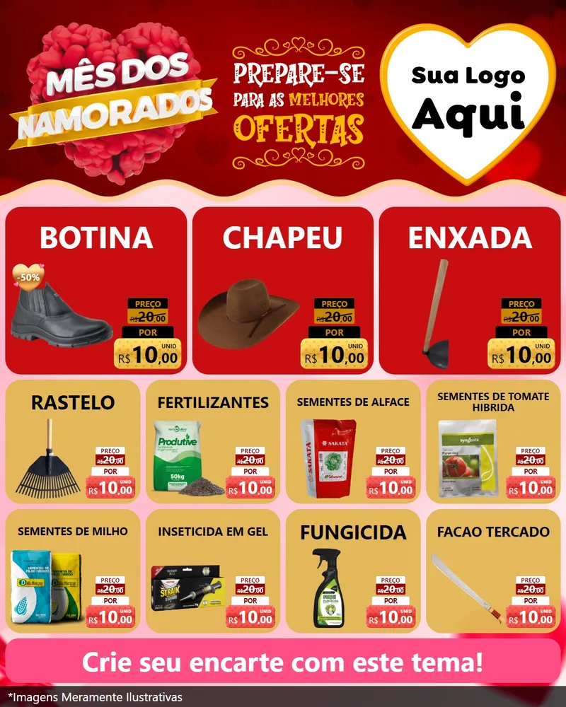 Modelo de Rede Social para Feed Instagram com o tema Mês dos Namorados para Agropecuária