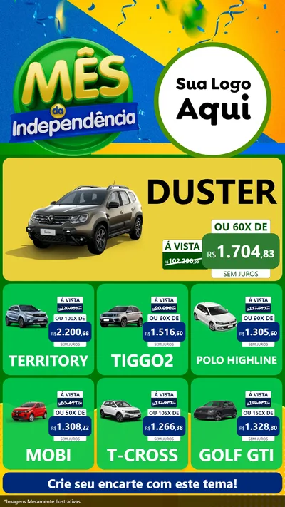 Modelo de Rede Social para Stories com o tema Mês da Independência para Concessionaria de Carros