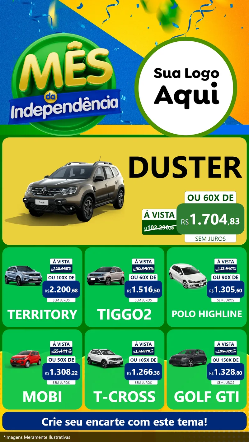 Modelo de Rede Social para Stories com o tema Mês da Independência para Concessionaria de Carros