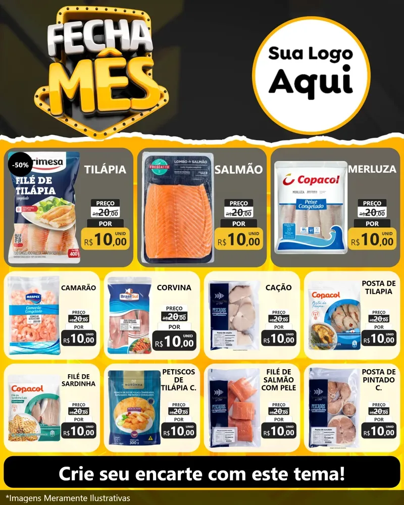 Modelo de Rede Social para Feed Instagram com o tema Fecha Mês para Peixaria