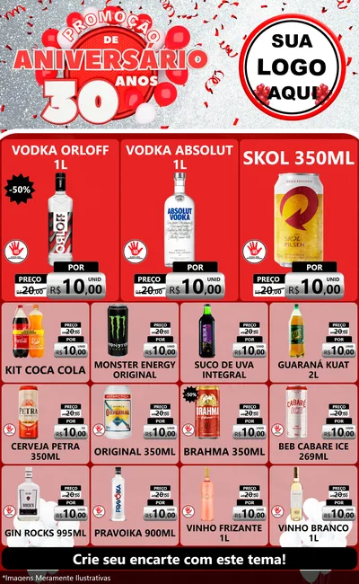 Modelo de Encarte para Encarte Grande com o tema Promoção de Aniversário - 30 Anos para Distribuidora de bebidas