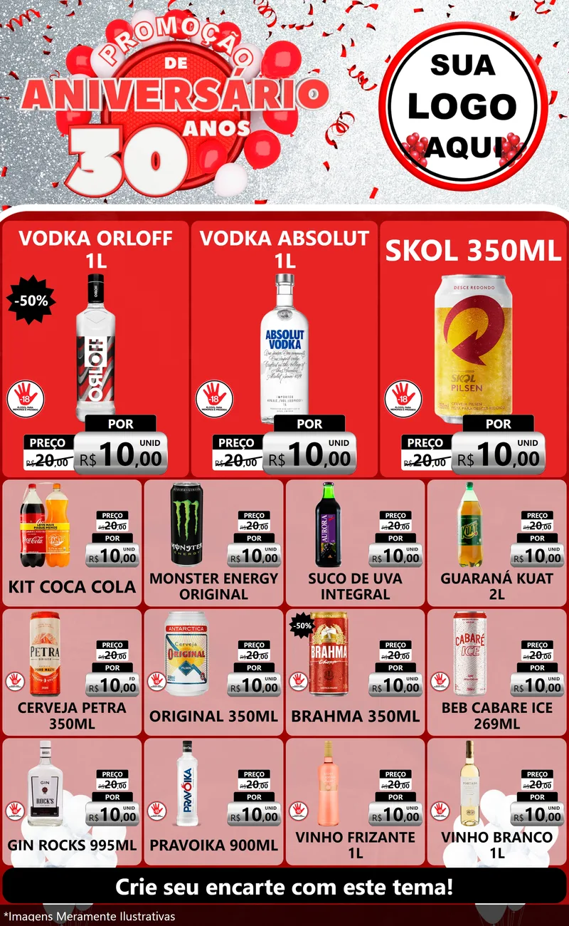 Modelo de Encarte para Encarte Grande com o tema Promoção de Aniversário - 30 Anos para Distribuidora de bebidas
