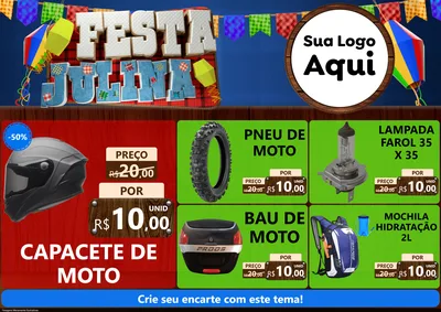 Modelo de Encarte para Encarte A4 Horizontal com o tema Festa Julina para Moto peças
