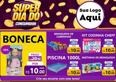 Modelo de Encarte para Encarte A4 Horizontal com o tema Super Dia do Consumidor para Brinquedos