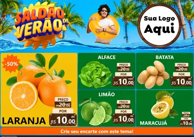Modelo de Encarte para Encarte A4 Horizontal com o tema Saldão de Verão para Hortifrúti
