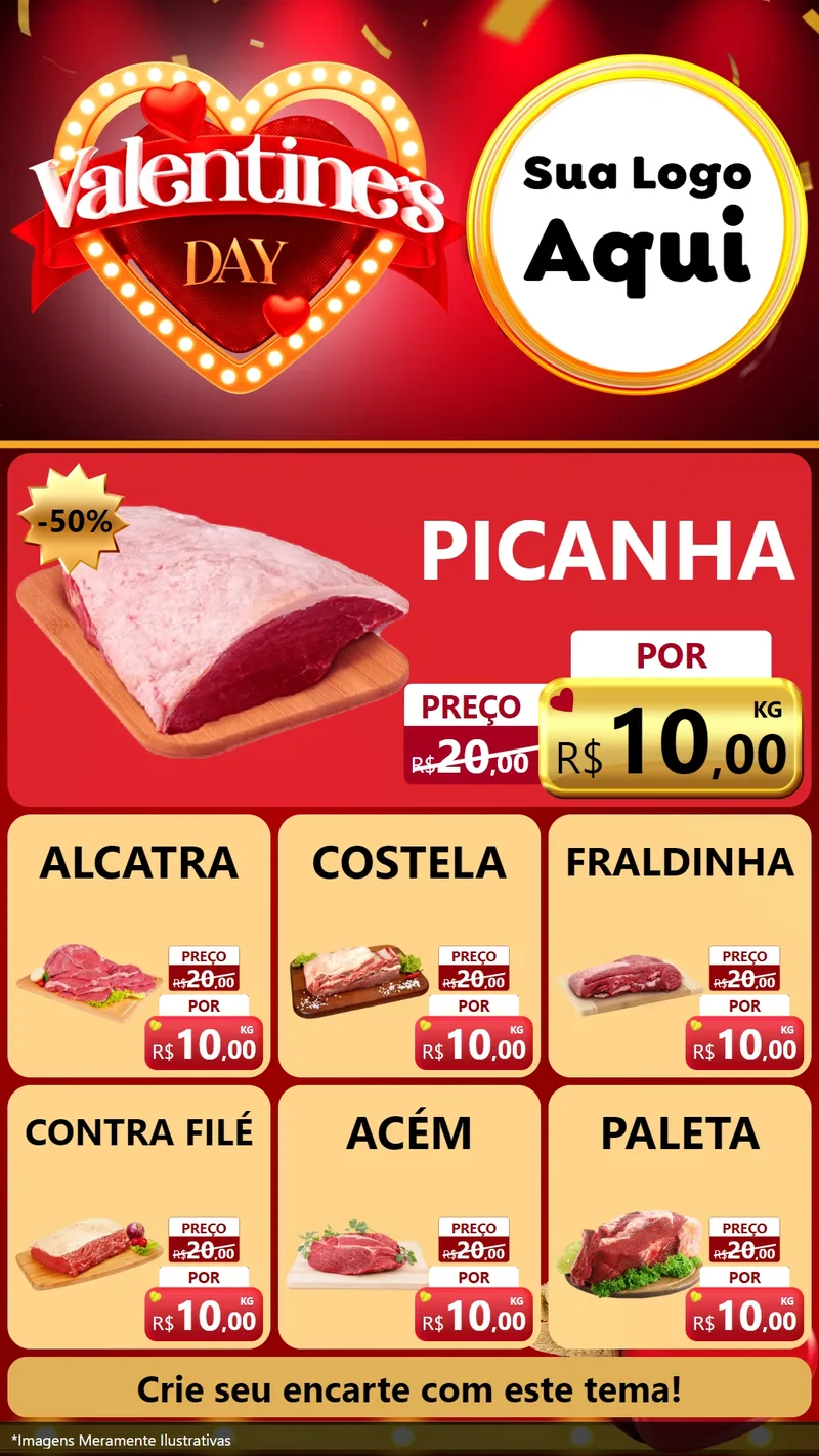 Modelo de Rede Social para Stories com o tema Valentine's Day para Açougue