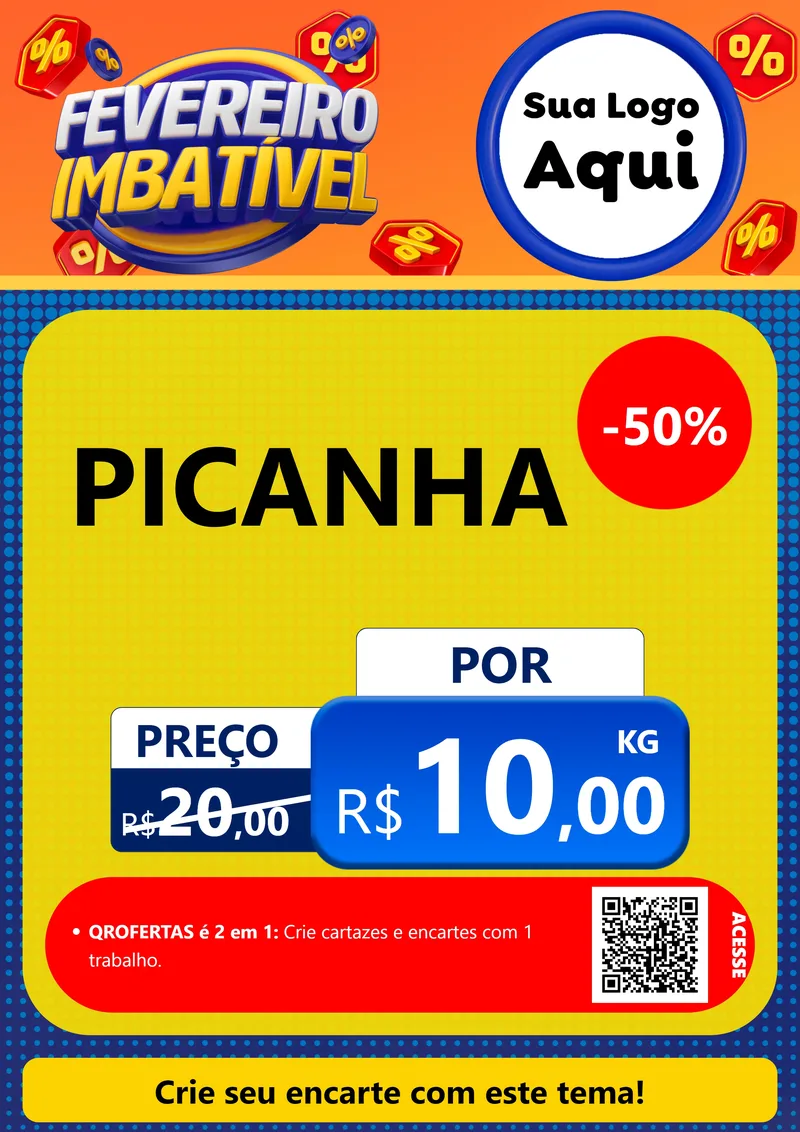 Modelo de Cartaz para Cartaz A4 Vertical com o tema Fevereiro Imbatível para Açougue
