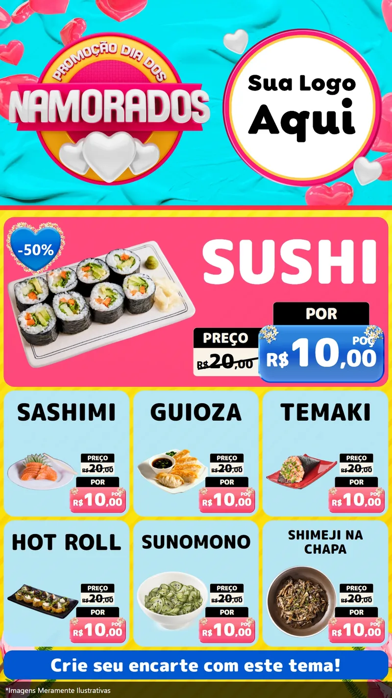 Modelo de Rede Social para Stories com o tema Promoção Dia dos Namorados para Comida japonesa