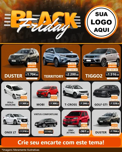 Modelo de Rede Social para Feed Instagram com o tema Black Friday para Concessionaria de Carros