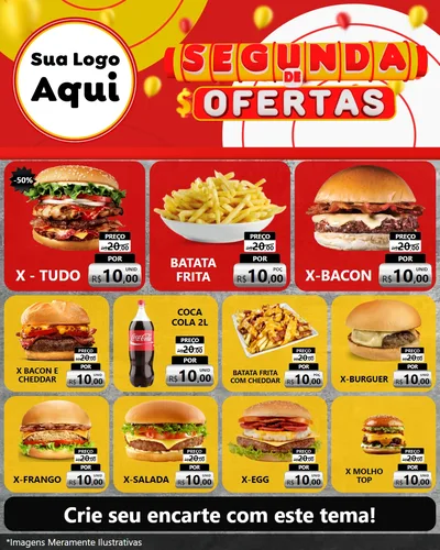 Modelo de Rede Social para Feed Instagram com o tema Segunda de Ofertas para Hamburgueria