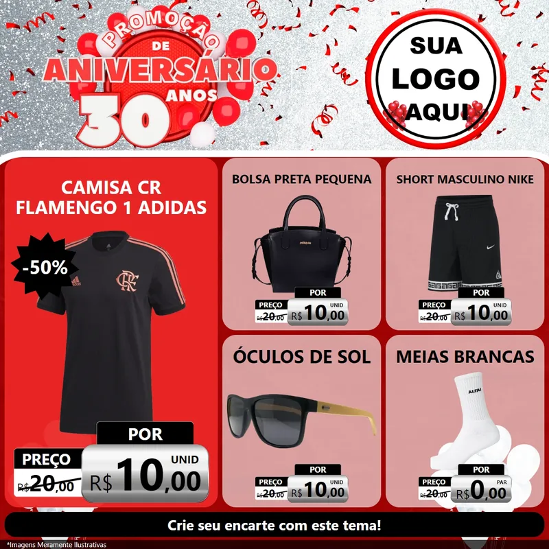 Modelo de Rede Social para Feed Facebook com o tema Promoção de Aniversário - 30 Anos para Roupas e acessórios