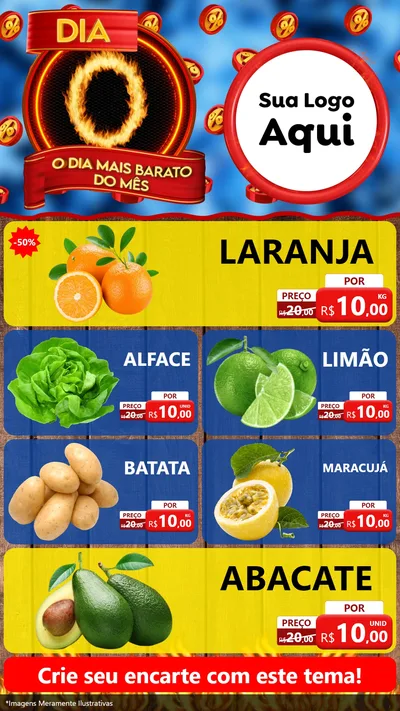 Modelo de TV para TV Vertical com o tema Dia O - O Dia Mais Barato Do Mês para Hortifrúti