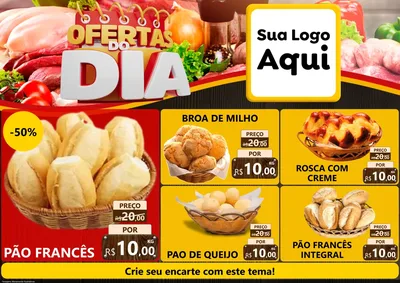 Modelo de Encarte para Encarte A4 Horizontal com o tema Ofertas do Dia para Padaria