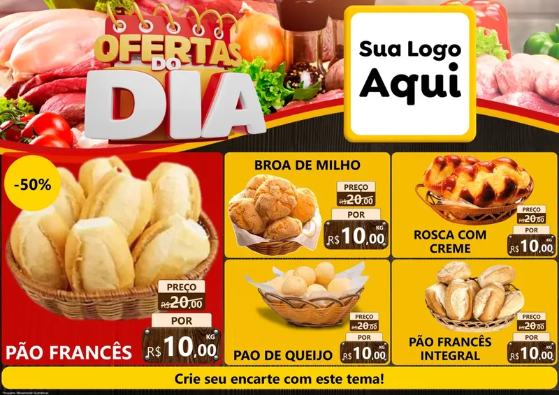 Modelo de Encarte para Encarte A4 Horizontal com o tema Ofertas do Dia para Padaria