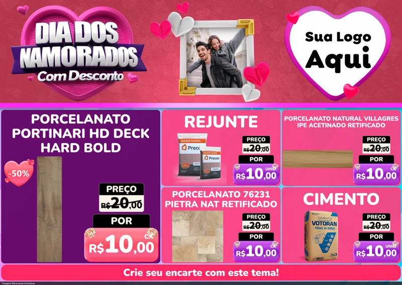 Modelo de Encarte para Encarte A4 Horizontal com o tema Dia Dos Namorados Com Desconto para Pisos e revestimentos