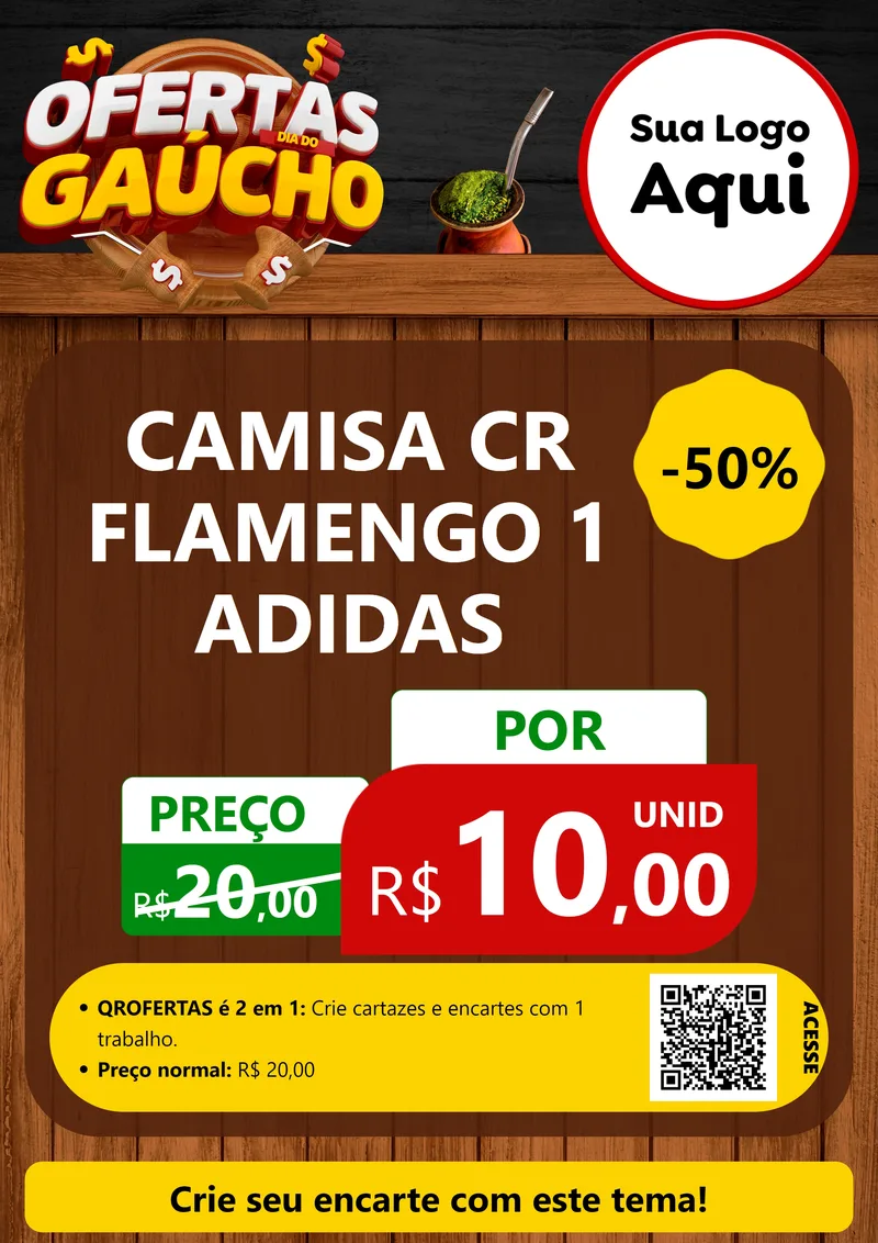 Modelo de Cartaz para Cartaz A4 Vertical com o tema Ofertas Dia do Gaúcho para Roupas e acessórios