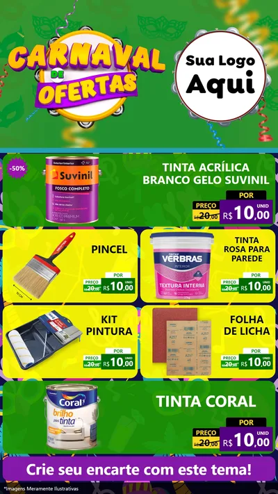 Modelo de TV para TV Vertical com o tema Carnaval de Ofertas para Tintas e Ferramentas