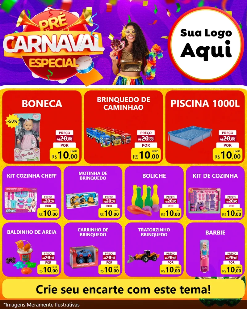 Modelo de Rede Social para Feed Instagram com o tema Pré-Carnaval Especial para Brinquedos
