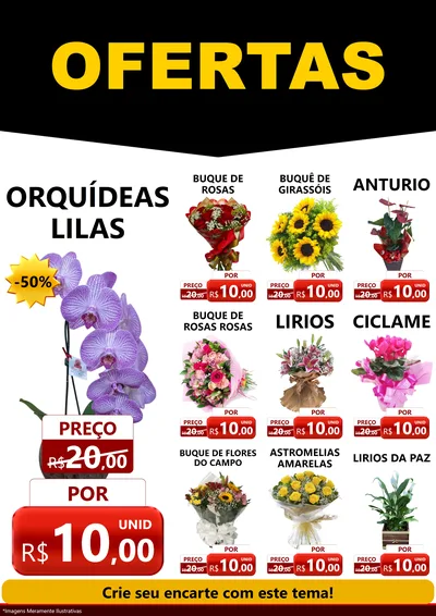 Modelo de Encarte para Encarte A4 Vertical com o tema Ofertas Preto e Vermelho Cartaz para Floricultura e jardim