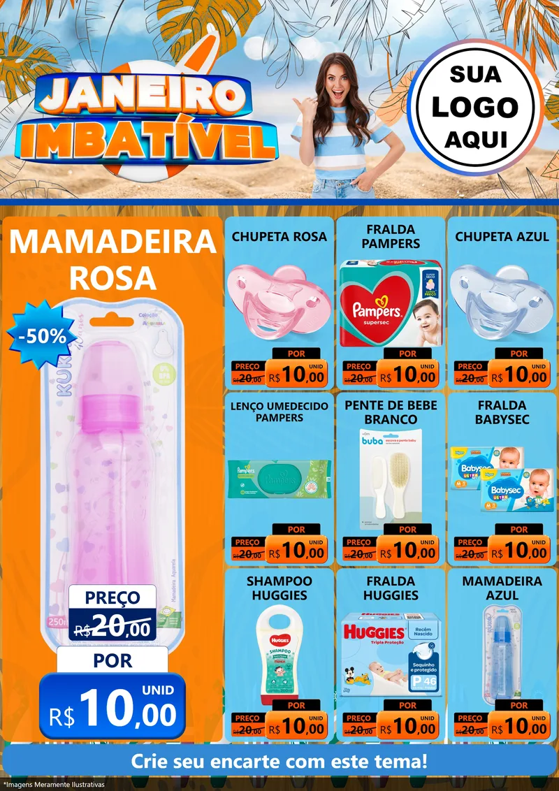 Modelo de Encarte para Encarte A4 Vertical com o tema Janeiro Imbatível para Bebês