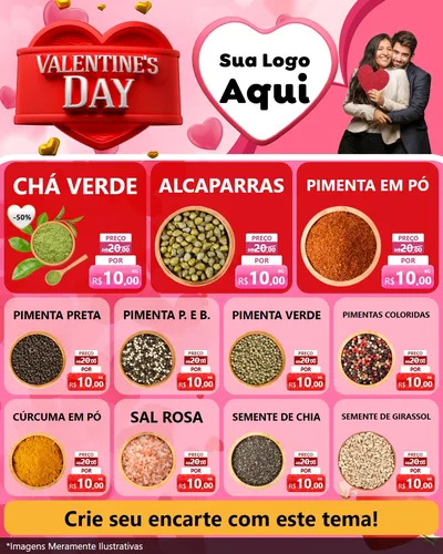 Modelo de Rede Social para Feed Instagram com o tema Valentine's Day para Produtos Naturais
