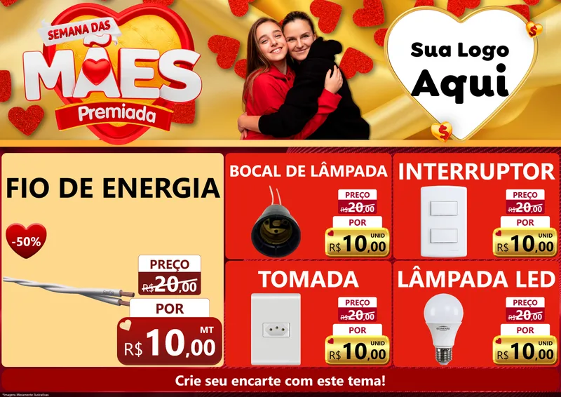 Modelo de Encarte para Encarte A4 Horizontal com o tema Semana das Mães Premiada para Materiais Elétricos