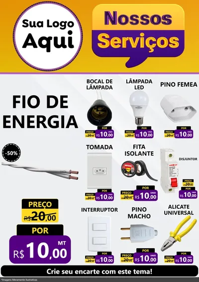 Modelo de Encarte para Encarte A4 Vertical com o tema Nossos Serviços para Materiais Elétricos