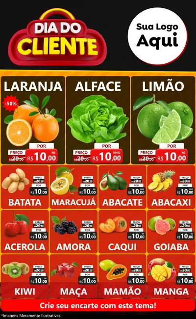 Modelo de Encarte para Encarte Grande com o tema Dia do Cliente para Hortifrúti