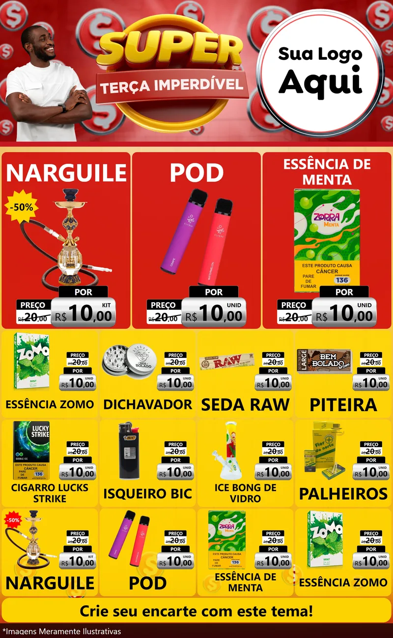 Modelo de Encarte para Encarte Grande com o tema Super Terça Imperdível para Tabacaria