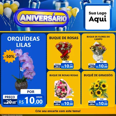 Modelo de Rede Social para Feed Facebook com o tema Aniversário para Floricultura e jardim