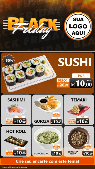 Modelo de Rede Social para Stories com o tema Black Friday para Comida japonesa