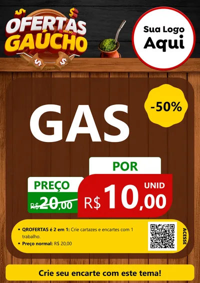 Modelo de Cartaz para Cartaz A4 Vertical com o tema Ofertas Dia do Gaúcho para Água e gás