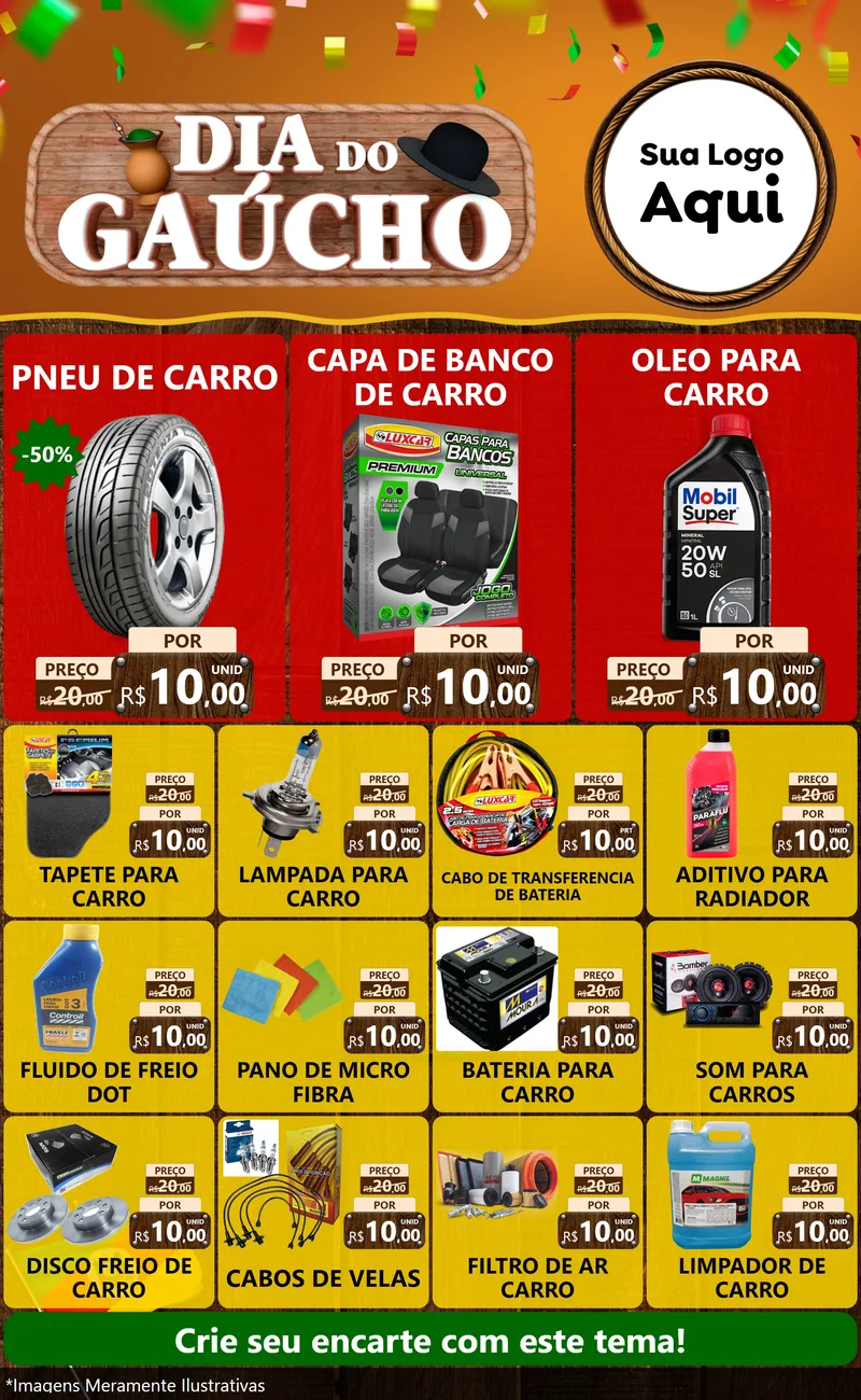 Modelo de Encarte para Encarte Grande com o tema Dia do Gaúcho para Auto peças