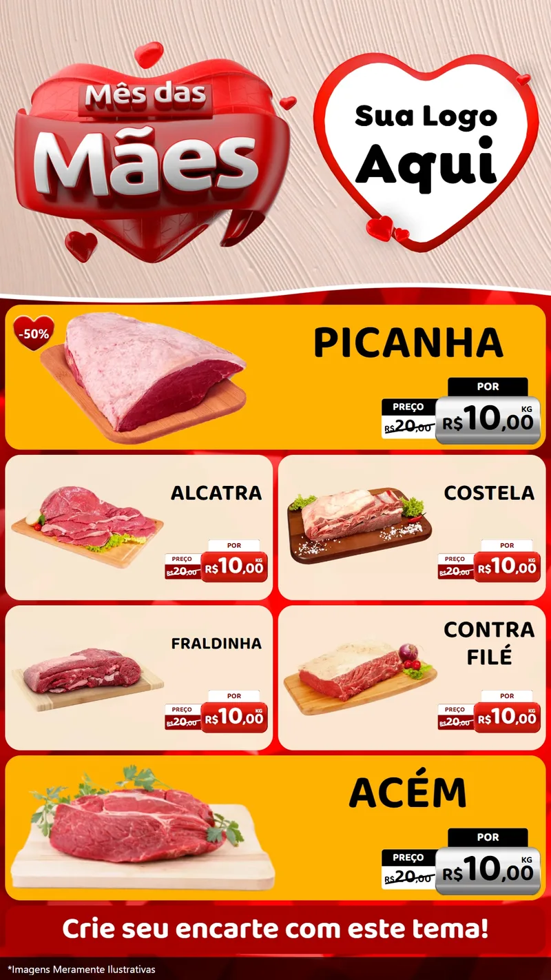Modelo de TV para TV Vertical com o tema Mês das Mães para Açougue