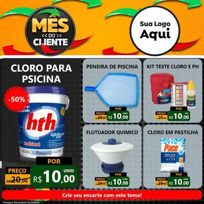 Modelo de Rede Social para Feed Facebook com o tema Mês do Cliente para Produtos para Piscina