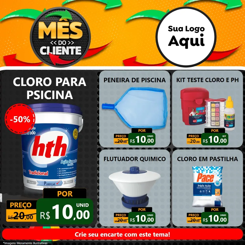 Modelo de Rede Social para Feed Facebook com o tema Mês do Cliente para Produtos para Piscina
