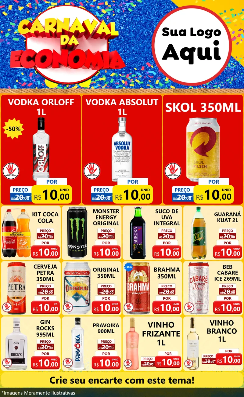 Modelo de Encarte para Encarte Grande com o tema Carnaval da Economia para Distribuidora de bebidas
