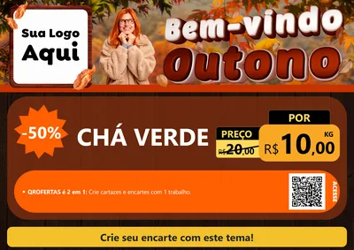 Modelo de Cartaz para Cartaz A4 Horizontal com o tema Bem-vindo Outono para Produtos Naturais